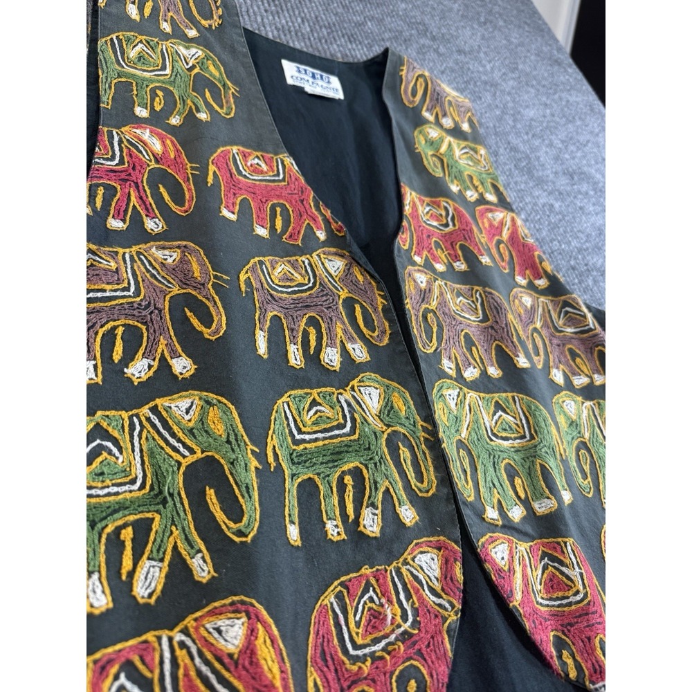 SOHO COMPAGNIE Black Multicolor Elephant Embroidered Vest Size M - Picture 5 of 8